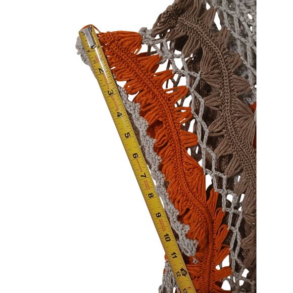 Vntg 90s Crochet Top Hairpin Lace Overlay Sweater Sz M Gray Orange Hippie Gypsy - Picture 15 of 15